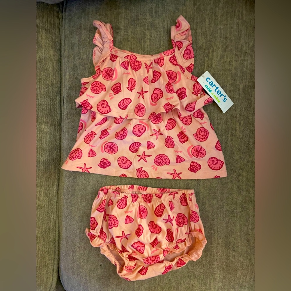 2 piece baby outfit for beach. 9-12 months. Pink